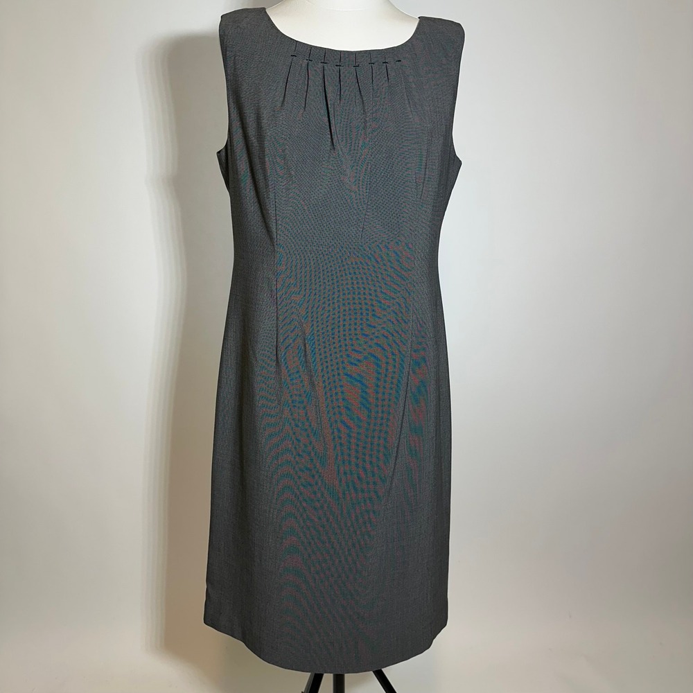 Calvin Klein Gray Pleated Neck Sleeveless Sheath Dress Career Workwear Womens 10